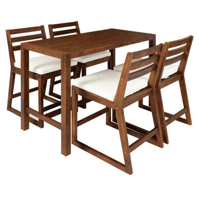 5-Piece Patio Bar Set, Patio Table With Slatted Tabletop For Poolside, Balcony, Backyard, Porch