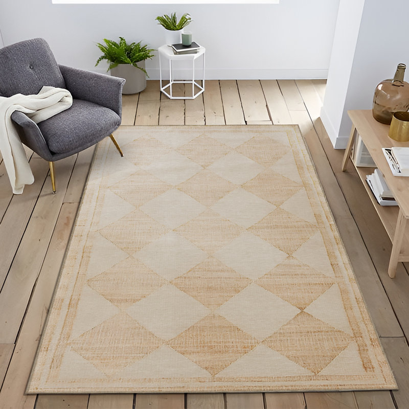 Tapis décoratif moderne à motif géométrique brun et beige, Rectangle 3 pi 9,81 po x 4 pi 11,06 po