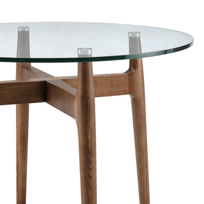 Etna Bistro Table In Clear Glass With Walnut Base