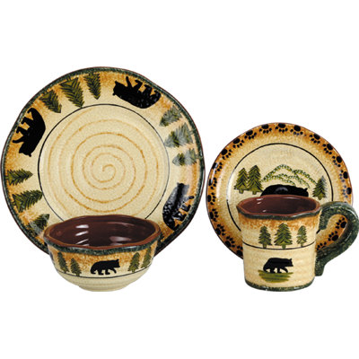 Rustic Bear Ceramic Rustic Lodge Bear 16 Piece Dinnerware Set