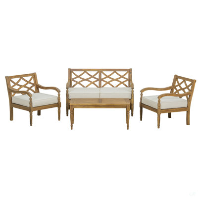 Ensemble de conversation 4 pièces avec coussins, ensemble de conversation d'extérieur en bois d'acacia