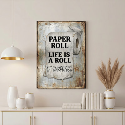 La vie en rouleau de papier est pleine de surprises : tableau sur toile avec texture métallique rustique et motif de papier déchiré, idéal pour la salle de bain, la cuisine ou toute autre pièce de la maison.