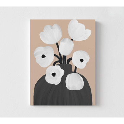 Impression d'art floral minimaliste, vase blanc à fleurs blanches (tailles multiples)