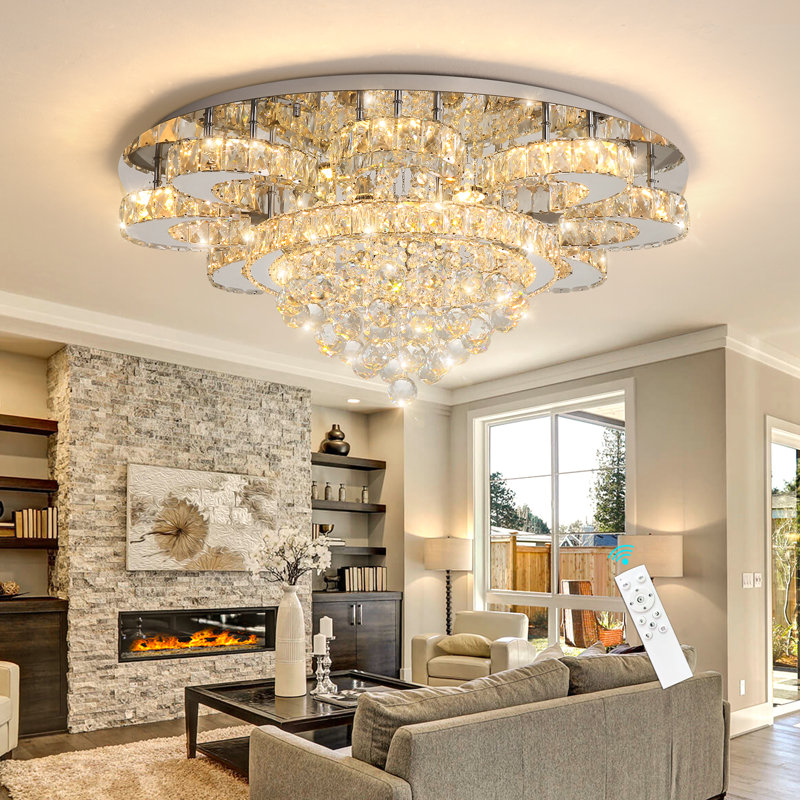 Glam Dimmable Led Crystal Chandelier, Silver, 11.8" H x 31.5" W x 31.5" D