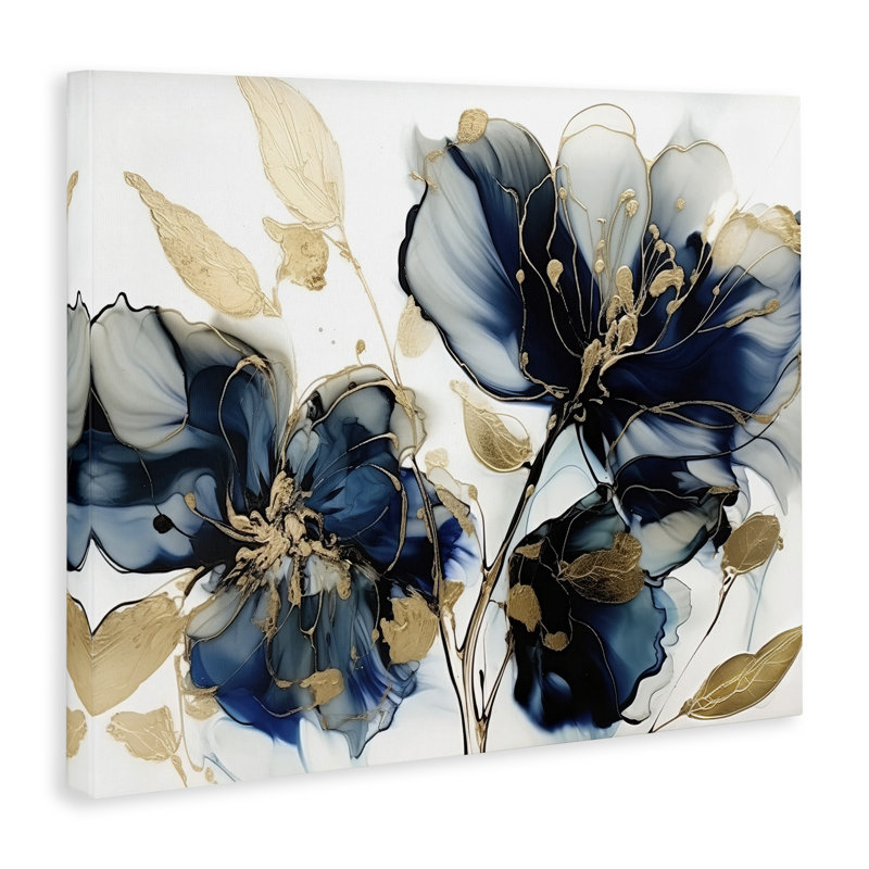 Fleurs bleues modernes sur bois, impression, H 16 po x l 20 po x P 1,5 po
