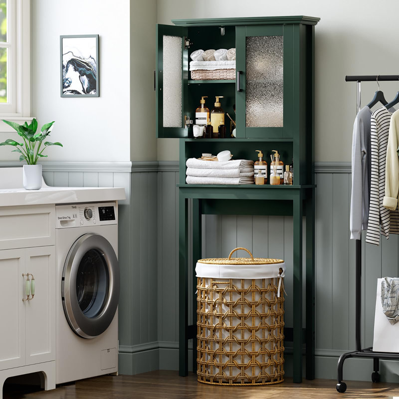Over-the-Toilet Storage Cabinet, Bathroom Organizer with Doors & Adjustable Shelf, Thicken Frame Above-Toilet Storage Rack