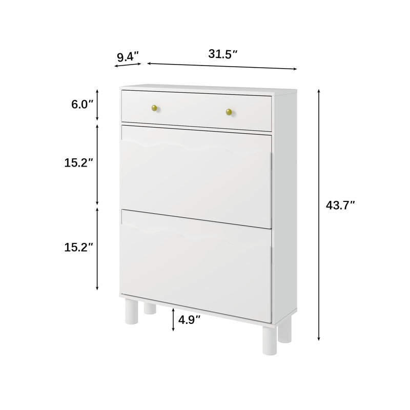 24 Pair Modern Shoe Storage Cabinet with Drawer, White