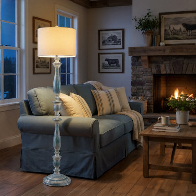 61.25'' Rustic Distressed Blue Floor Lamp With Drum Shade