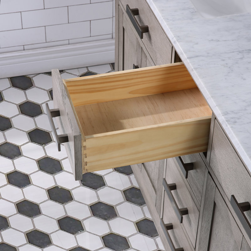 Chestnut 60" Carrara White Marble Countertop Bath Vanity with Faucet, Gray Oak