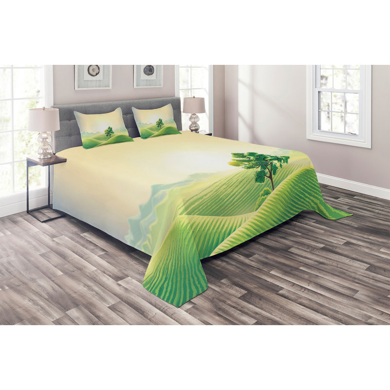 Landscape Farmhouse / Country Polyester Coverlet, King Bedspread + 2 Shams