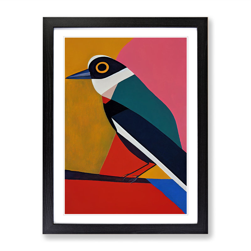 Magpie Bird Abstract Vol.2 - Wall Art, 64cm H x 46cm W x 2cm D, Walnut