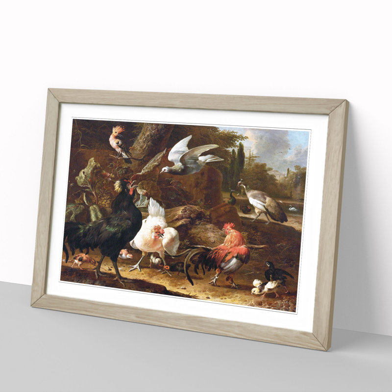 Birds in a Park by Melchior D'Hondecoeter - Picture Frame Painting, Oak Framed, 48cm H x 65cm W x 2cm D