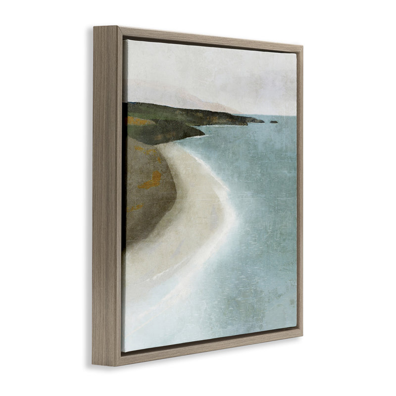 «Simple Serene Coastline» par Suzanne Nicoll, Cadre flottant orme Montalcino, H 18 po x l 18 po