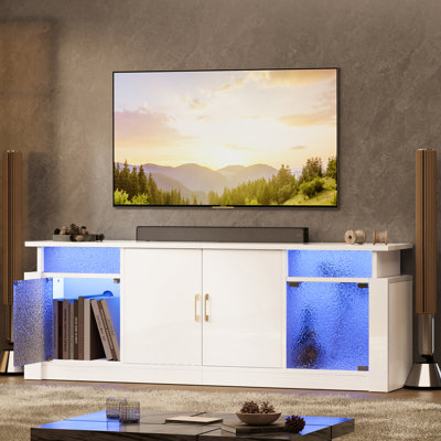 Alkire 62" Modern TV Stand for TVs Up to 70" with Storage Cabinets,Glossy TV Console with LED Light and Adjustable Shelves