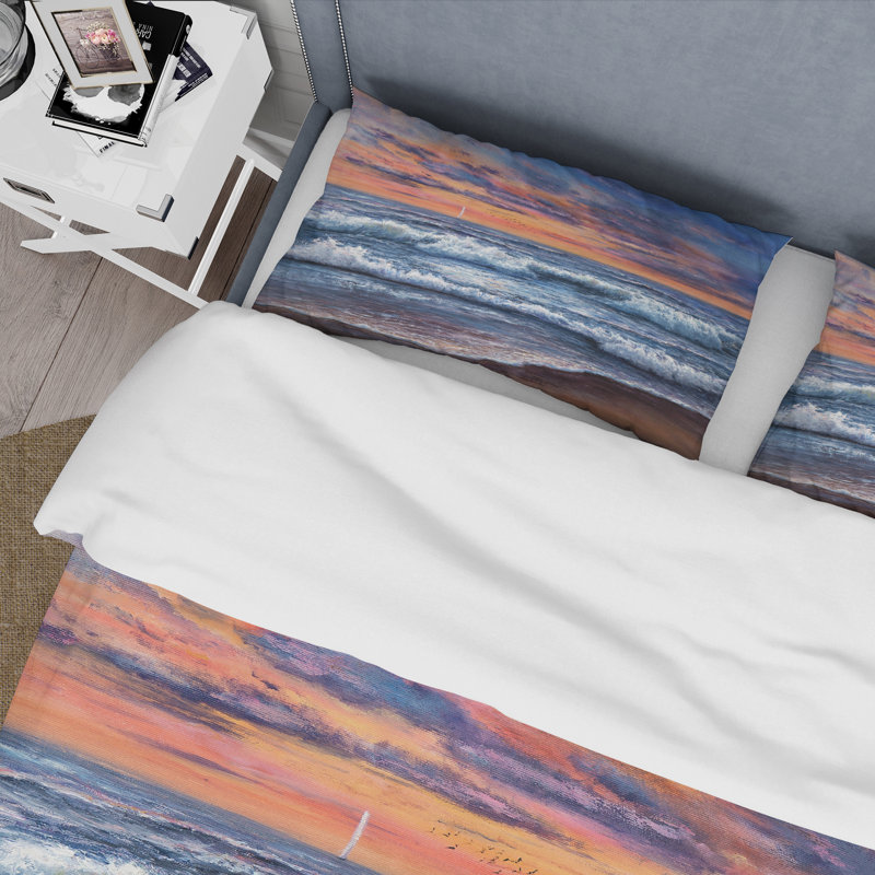 Ensemble de housse de couette nautique et côtier Sunset Over The Blue Ocean II - Microfibre polyester