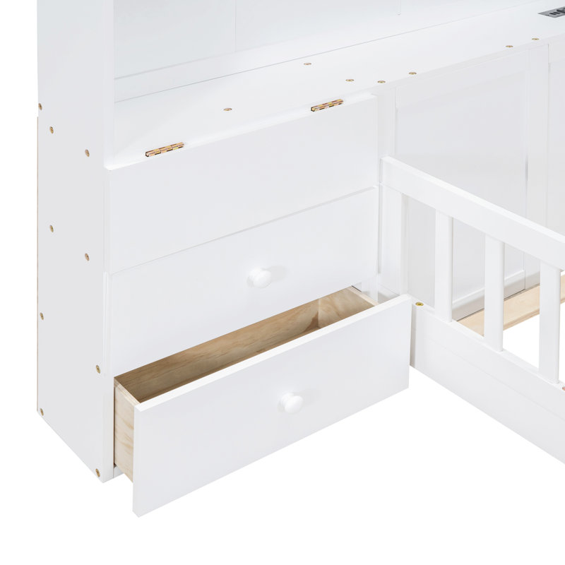Lit plateforme avec tête de lit multifonctionnelle Ammadies par Harper & Bright Designs, Double, Blanc