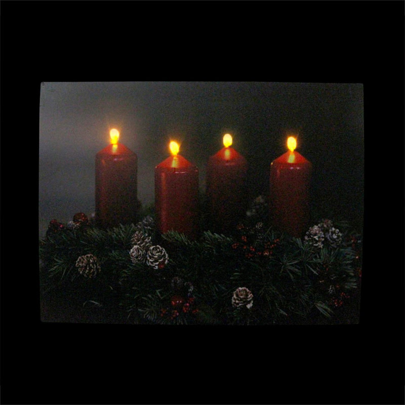 Art mural de Noël bougie scintillante pré-éclairée à DEL rouge et noire 12 po x 15,75 po