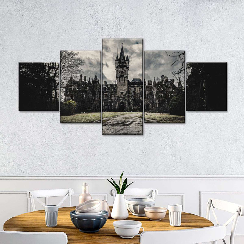 Château gothique sur toile 5 pièces, H 24 po x l 55 po x P 1,25 po