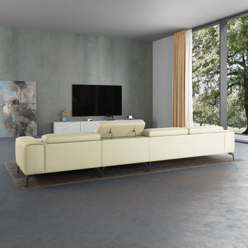 Cavour Sectional, White Genuine Leather, Right Hand Facing