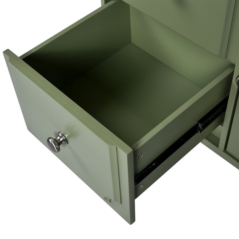 Green Solid Wood Freestanding Bathroom Vanity with Resin Sink