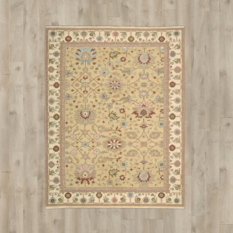 Tapis doré fait à la main Hillendale, Rectangle 12 pi x 18 pi