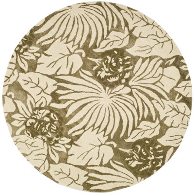 Tapis floral ivoire / gris en laine / coton / viscose touffeté à la main Soho