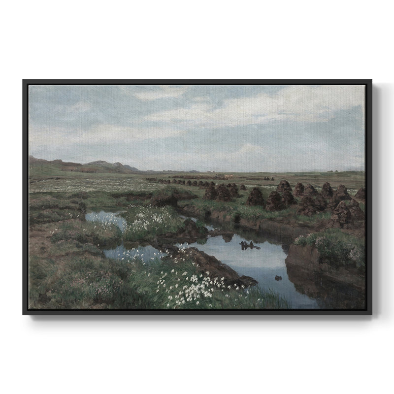 Paysage rétro-Dxxvi, Toile avec cadre flottant noir, H 27 po x l 41 po x P 2 po