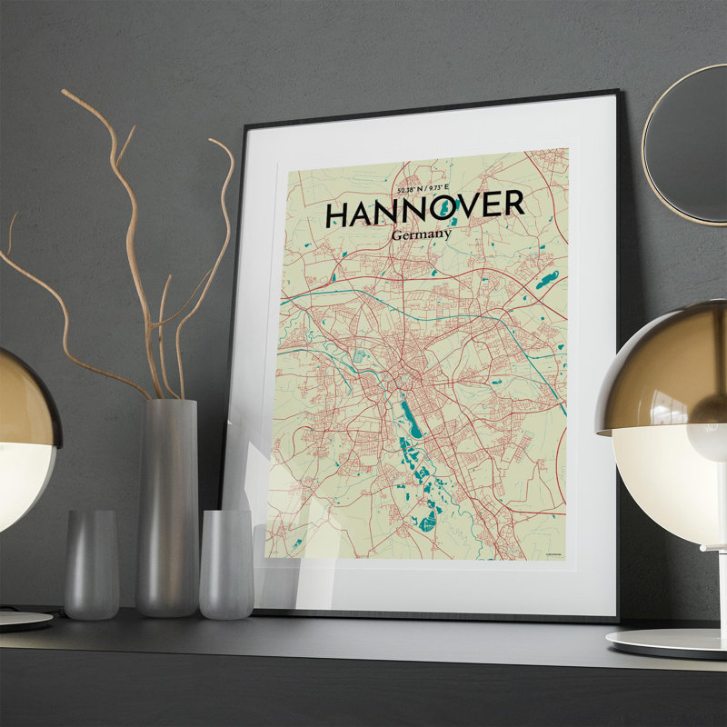 Hannover City Map In Tricolour - No Frame Print, 27.6cm H x 19.7cm W x 0.05cm D
