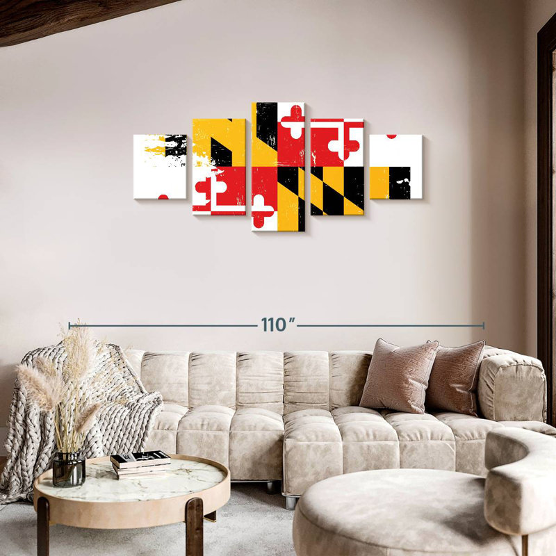 Drapeau de style grunge du Maryland, H 34 po x l 74 po