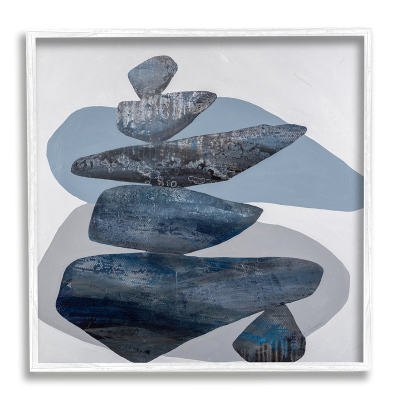 «Gray Rocks Stacked Contemporary» par Ruth Fromstein - cadre flottant, impression sur bois, H 24 po x l 24 po x P 1,5 po