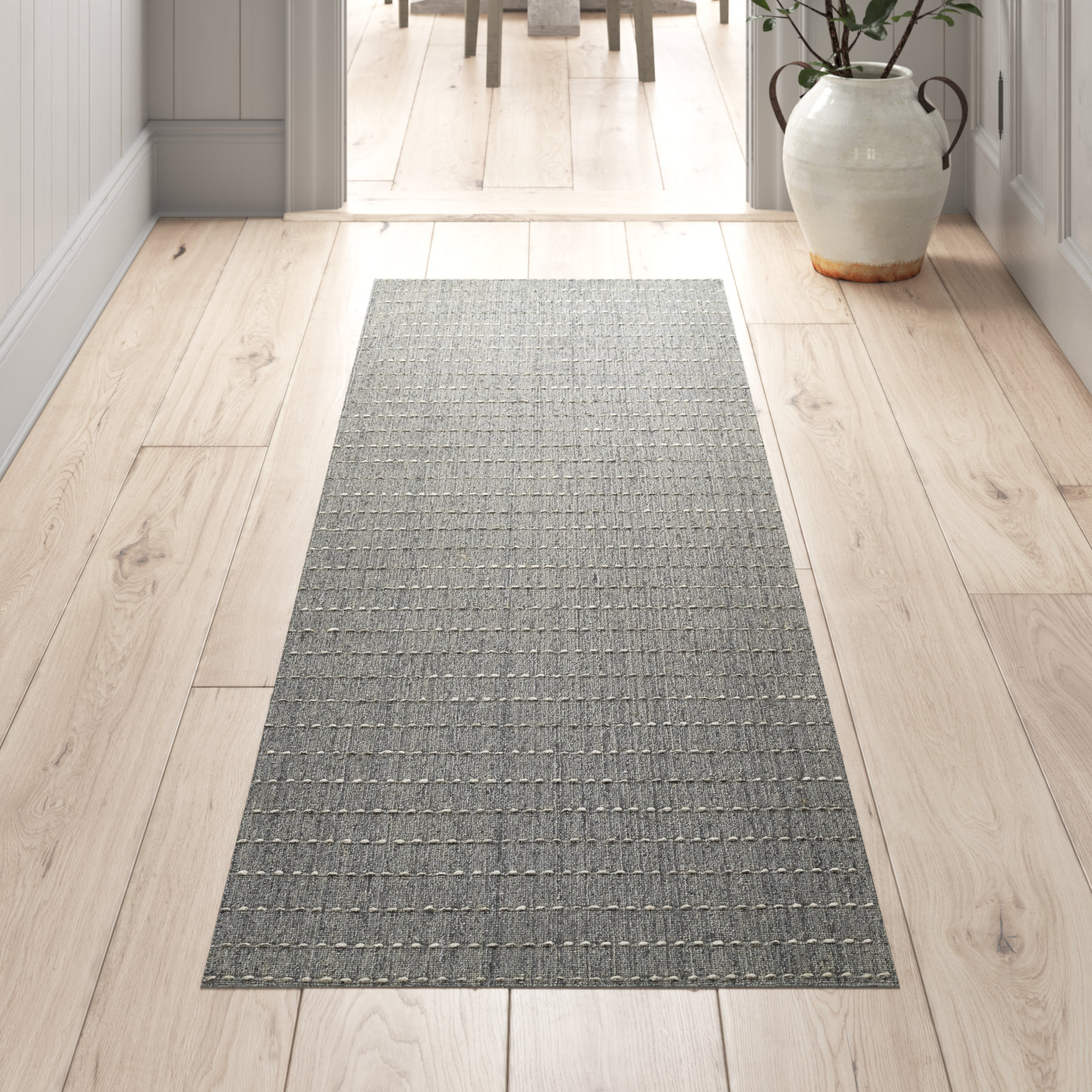 Amita Handmade Hand Loomed Gray/Begie/Blue Rug, Runner 2'3" x 8'