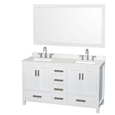 Sheffield 60" Freestanding Double Bathroom Vanity with Quartz Top with 58" Mirror