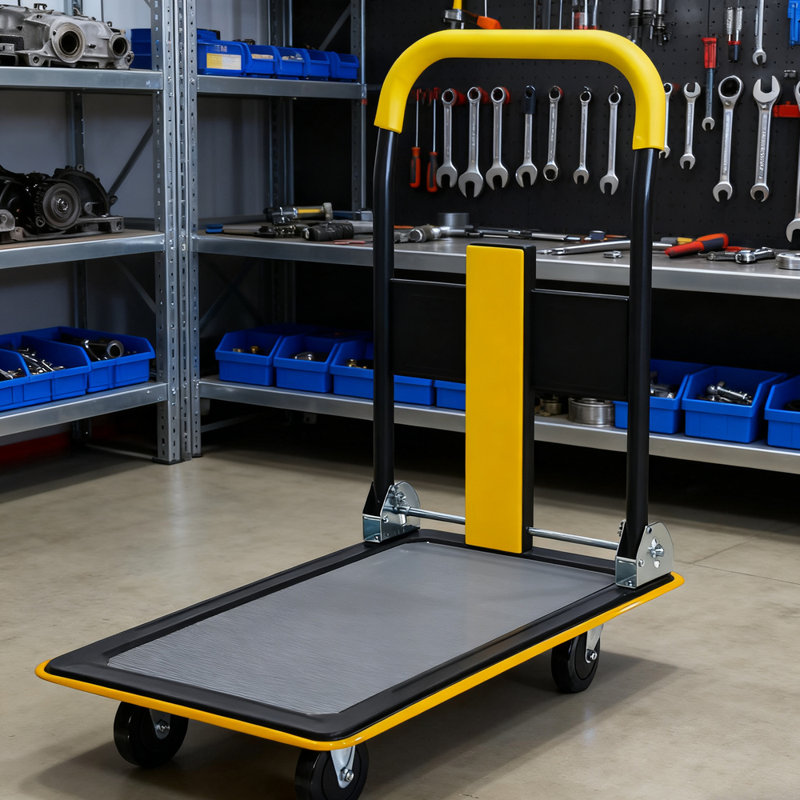 Chariot à plat robuste de 330 lb - roues pivotantes à 360 °, chariot à poussoir pliable pour entreposage / chargement (jaune)