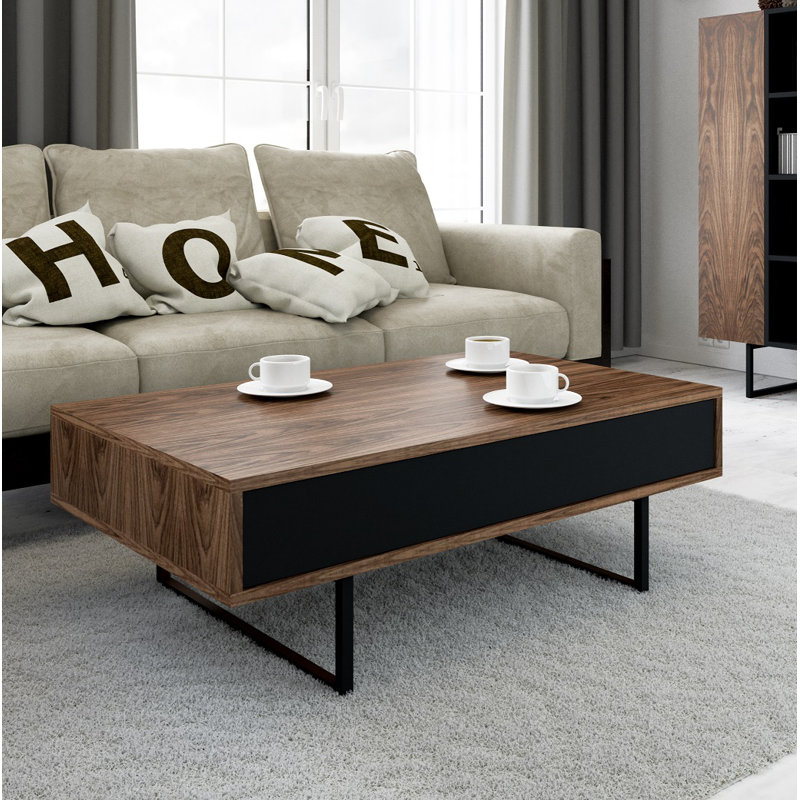 Largo Sled Coffee Table with Storage, Walnut/Black
