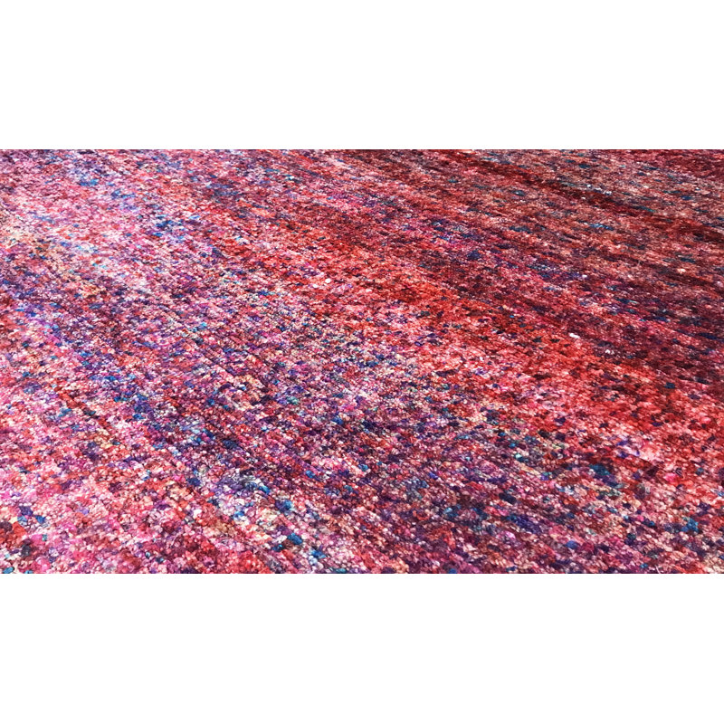 Tapis rouge et brun noué à la main, unique en son genre Indian