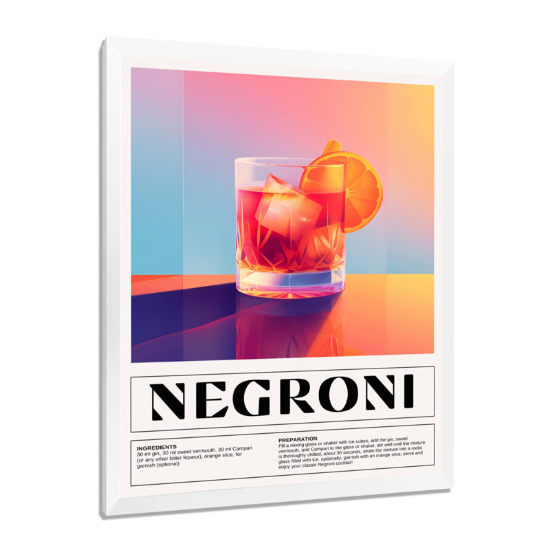 Décoration murale verre à l'ancienne «Negroni On The Rocks», Toile encadrée blanche avec une seule photo