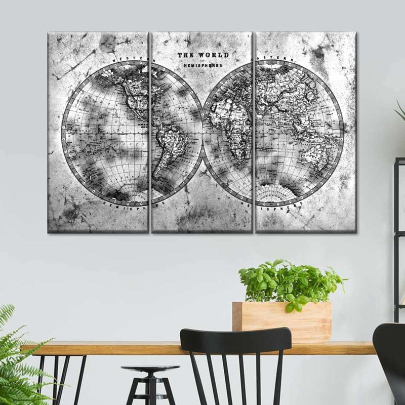 «Hemispheres Contrast World Map», reproduction sur toile, H 38 po x l 24 po x P 1,25 po