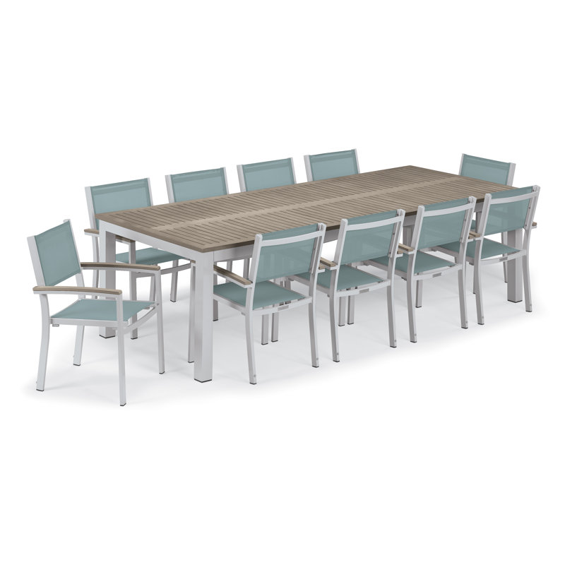 Travira Rectangular 10 - Person 103" Long Powder Coated Aluminum Patio Dining Set, Titanium Basketweave, Tekwood Vintage