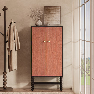 Black Highboard Cabinet With Cork Door & Bobbin Legs