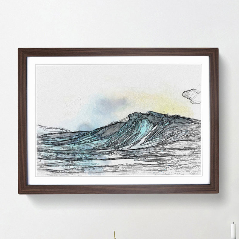 Wave View in Abstract - Picture Frame Graphic Art Print, 60cm H x 91cm W x 2cm D, Walnut