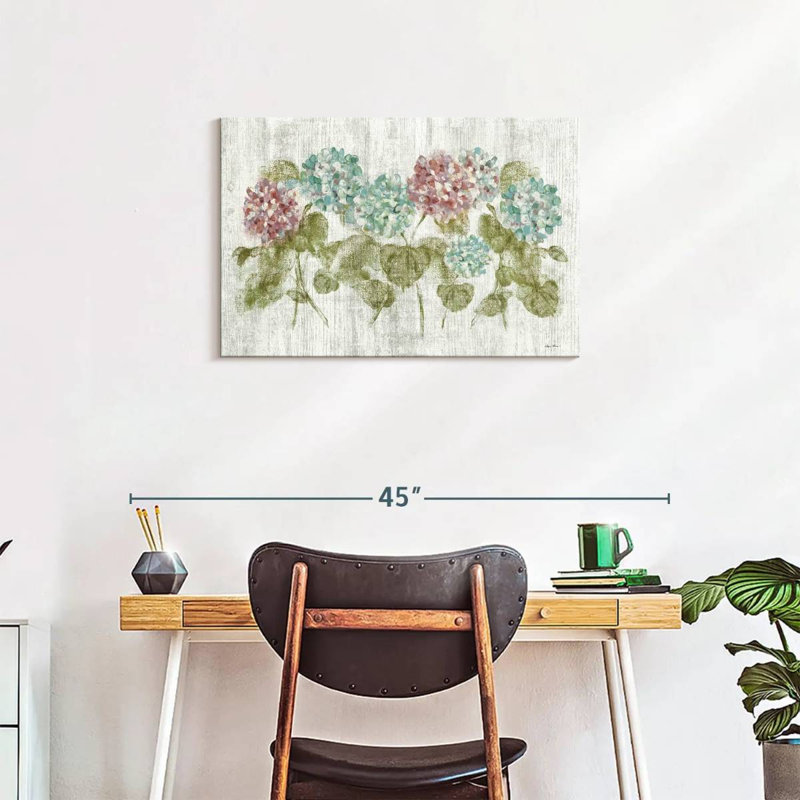 Harnek, rangée vibrante d'hortensias sur bois, H 20 po x l 30 po