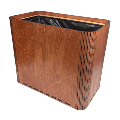 Slim Wooden Trash Can with Lid Cover for Bathroom, Bedroom or Office