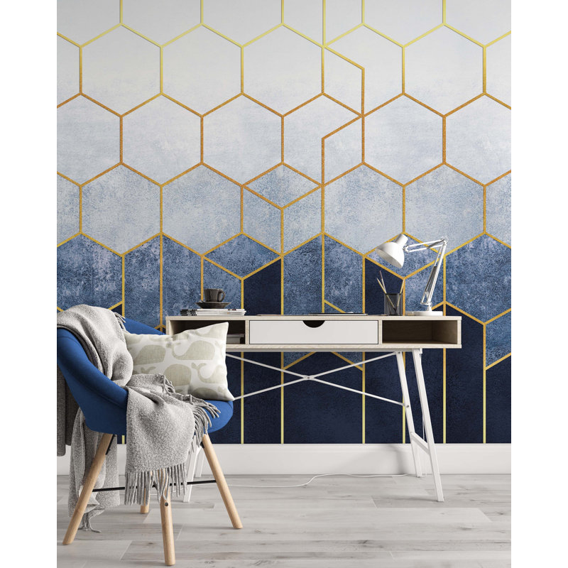 Murale Crionna Hexagons sur fond avec éléments, l 49 po x L 75 po