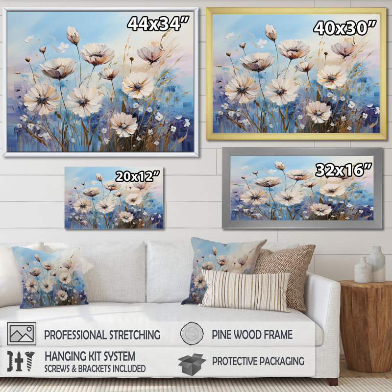 Divine bleuet en fleurs II - impression, Cadre simple argenté, H 30 po x l 40 po x P 1,5 po
