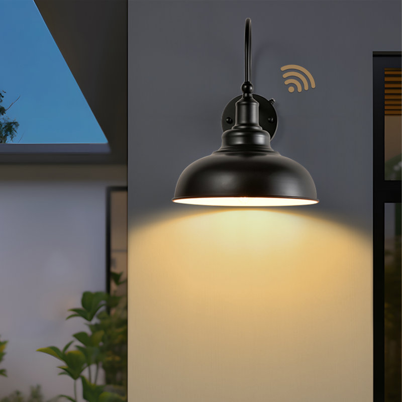 Gooseneck Outdoor Wall Light With Dusk To Dawn Sensor, Farmhouse Barn Lights For Garage, Patio, Porch (Set Of 2), Matte Black
