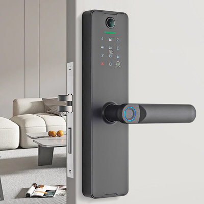 FixtureDisplays® WIFI Smart Door Lock with Fingerprint, Keypad, RFID Card, Tuya App Remote Unlock, 6-in-1 Keyless Entry Door Lock with Virtual Password & AA Battery 16211