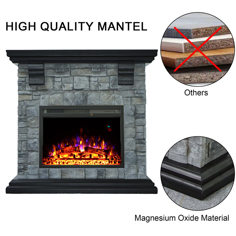 41.3" Electric Fireplace With Mantel,grey, Gray