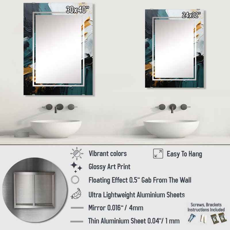 Marbre cascade VI - Peinture abstraite miroirs muraux décoratifs MIR137679, 32 po x 24 po