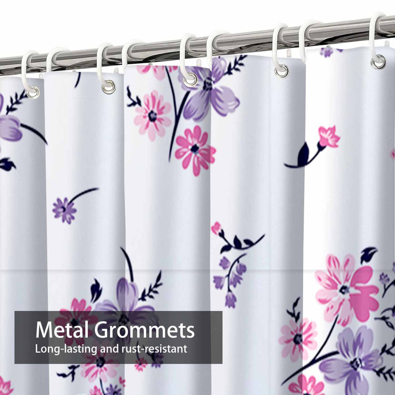 Rideau de douche imperméable à motif floral avec 12 petits crochets, L 72 po x l 78 po