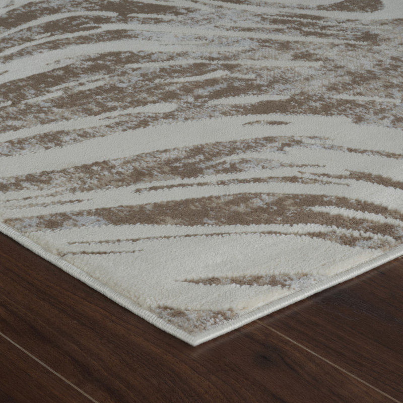Beige and Brown Abstract Distressed Area Rug